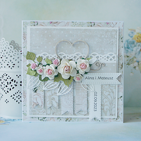 Kartka ślubna "Serce w różach" v.2