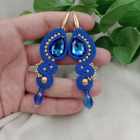 Soutache sutaszowe kolczyki niebieskie złote