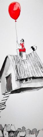 ''Latający domek'' akwarela artystki A. Laube