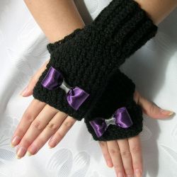 Rękawiczki - mitenki czarne z kokardką