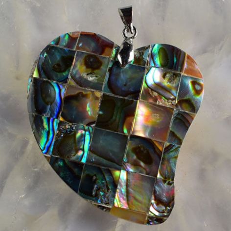 Muszla abalone, serce, piękny wisiorek