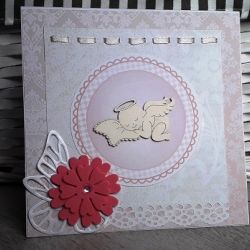 Kartka na Chrzest różowa z aniołkiem handmade Kartka na Chrzest różowa z aniołkiem handmade