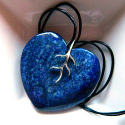 Lapis lazuli w srebrze, duże serce, wisiorek