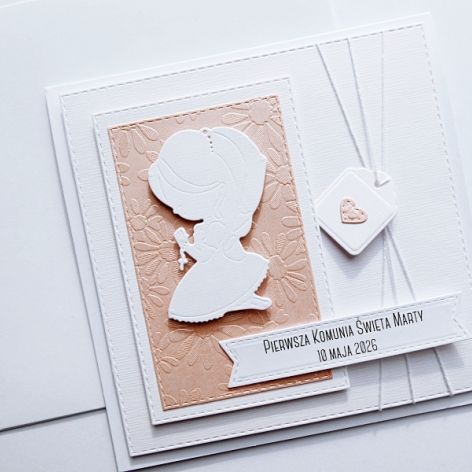 Delikatna kartka na Komunię dla dziewczynki 