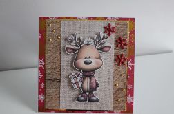 Kartka świąteczna Boże Narodzenie renifer z prezentem