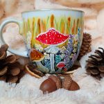 Ręcznie malowany duży kubek z sową i magicznym lasem 480 ml. - Ręcznie malowane