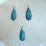 Meksykański niebieski agat szalony i srebro, wisiorek, kolczyki łańcuszek - 