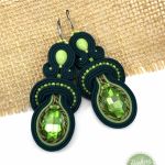 Kolczyki soutache butelkowa zieleń, wiszące  - Zielono zielone kolczyki