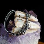 Srebrny pierścionek z masą perłową beż - Wolverine's Claw Halloween Silver ring with Nacre spikes, wire wrapped gift for him, gift for her, perfect present, artisan handcrafted
