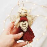 Makramowy Anioł Stróż - burgundowy aniołek - 