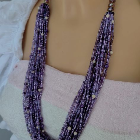 Naszyjnik Fioletowy Z Koralików