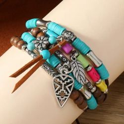 Bransoletka BOHO turkusowa makrama wielorzędowa kolor Bransoletka BOHO turkusowa makrama wielorzędowa kolor