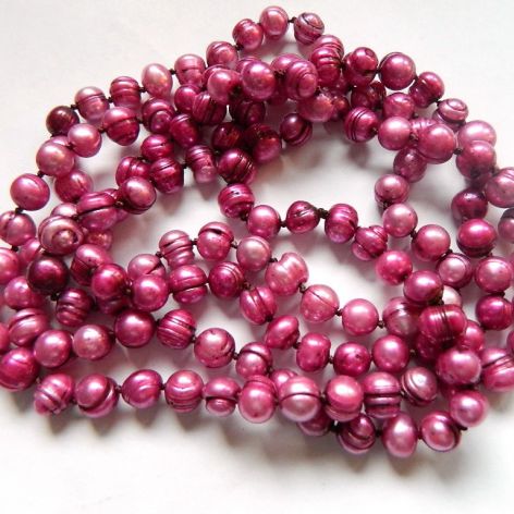 Purpurowe, wiśniowe perły naturalne, sznur pereł, naszyjnik