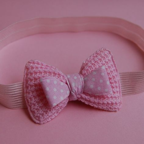 Opaska niemowlęca  - Kokardka na różowo