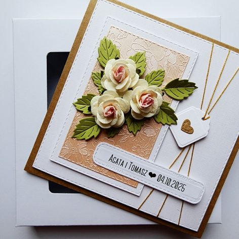 Kartka na ślub z różami handmade romantyczna 