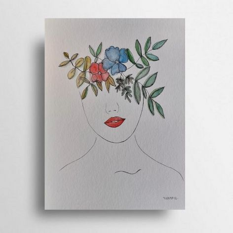 Kobieta,kwiaty 3-akwarela formatu 24/32 cm 