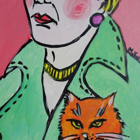 obraz babcia z uroczym rudym kotkiem 