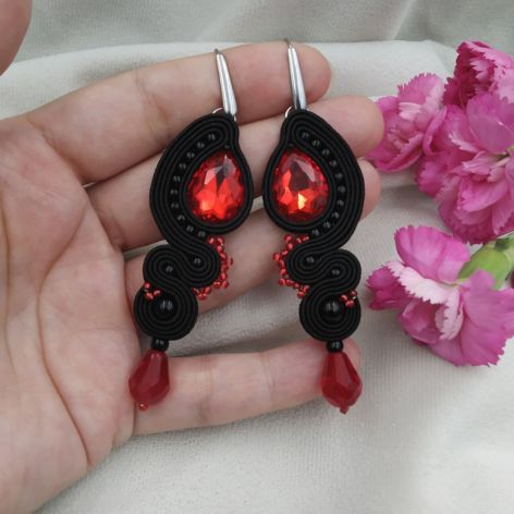 Soutache sutasz kolczyki bordowe czerwone