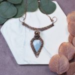 Miedziany naszyjnik wire wrapping z opalem owyhee #489 - 