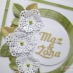 Kartka MĄŻ & ŻONA zielono-biała - Pamiątka Ślubu z ażurowymi kwiatami