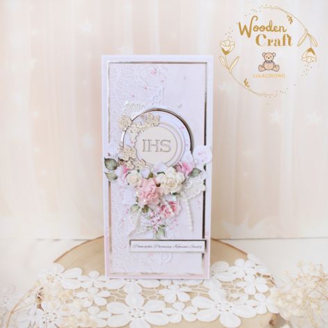 Kartka komunijna pamiątka "PinkRoses3" GOTOWA