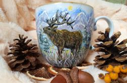 Ręcznie malowany kubek jeleń górski pejzaż 480 ml