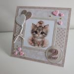 Kartka na urodziny roczek beżowa kotek  - Kartka na urodziny roczek beżowa kotek