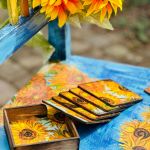 Podkładki pod kubki, dekoracja ze słonecznikami, sielskie, prezent - 