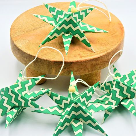 Bombki origami gwiazdy 4 sztuki zielone zygzaki