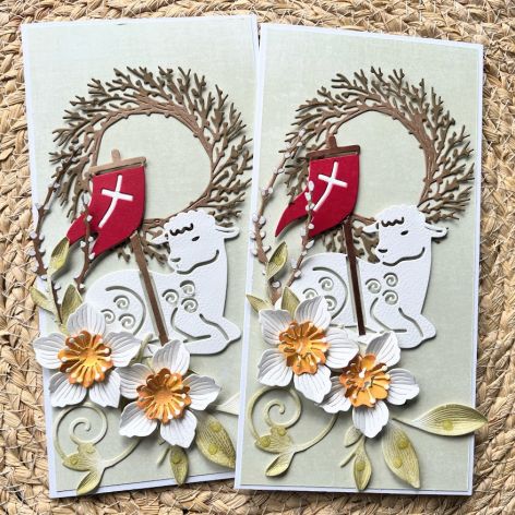 084,Wielkanoc-zestaw 2 kartek wielkanocnych z barankiem