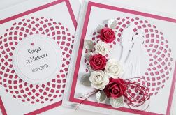 Kartka W DNIU ŚLUBU biało-malinowa
