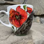 Porcelanowy kubek ręcznie malowany Koty i kwiaty  - 