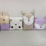 Poduszka dekoracyjna króliczek, fiolet-beż - 