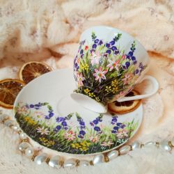 Komplet z letnią łąką. Ręcznie malowany polne dzwonki