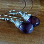 Fluoryt, srebrne kolczyki z fluorytem fiolet - Sterling Silver earrings with  Fluorite, gift for her gift for mom perfect present unique artisan handcrafted wire wrapped jewelry for women