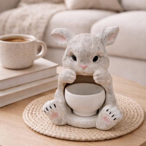 Świecznik wielkanocny Biały Króliczek | gipsowy świecznik dekoracyjny