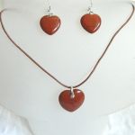 Trzy serduszka, moikait czerwony, zestaw biżuterii w srebrze - 