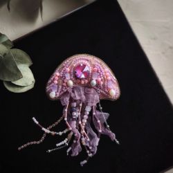 3D broszka Meduza, Ręcznie haftowana unikatowa biżuteria