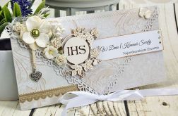 Pamiątka I Komunii św. - beżowe damaski