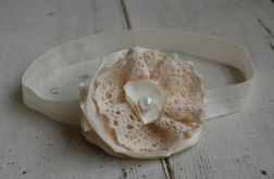 Retro opaska niemowlęca "Kremowa satyna z koronką"