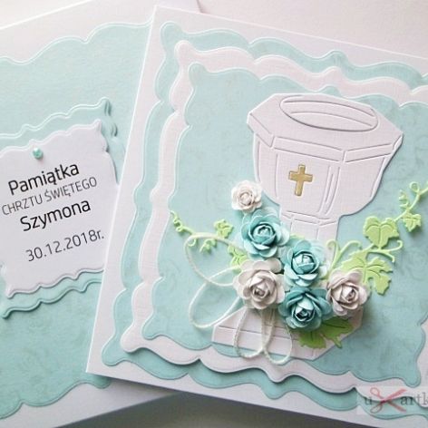 Kartka PAMIĄTKA CHRZTU z chrzcielnicą