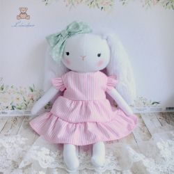 Króliczek Nela przytulanka sukienka róż paski