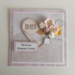 Kartka ręcznie robiona Komunia Święta serce z kwiatami IHS - 