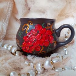 Winogrona. Ręcznie malowany kamionkowy kubek do grzańca i napojów