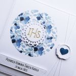 Kartka na Komunię ręcznie robiona niebieska - Kartka komunijna handmade z Hostią