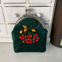 Portmonetka welurowa “Jarzębina”, okucia w kolorze srebrnym 