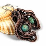 Turkus, Miedziane kolczyki z turkusem wiszące - 