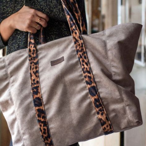 Beżowa duża torba na zakupy z weluru