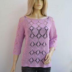 Szydełkowy sweter -bluzka w kolorze lila