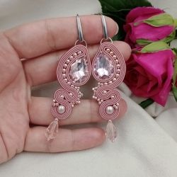 Soutache sutasz kolczyki zgaszony różowe róż
